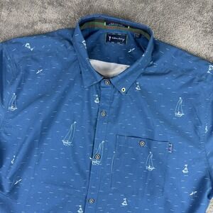 William Murray Shirt Mens XL Blue Short Sleeve Button Down Sailboat Stretch Golf